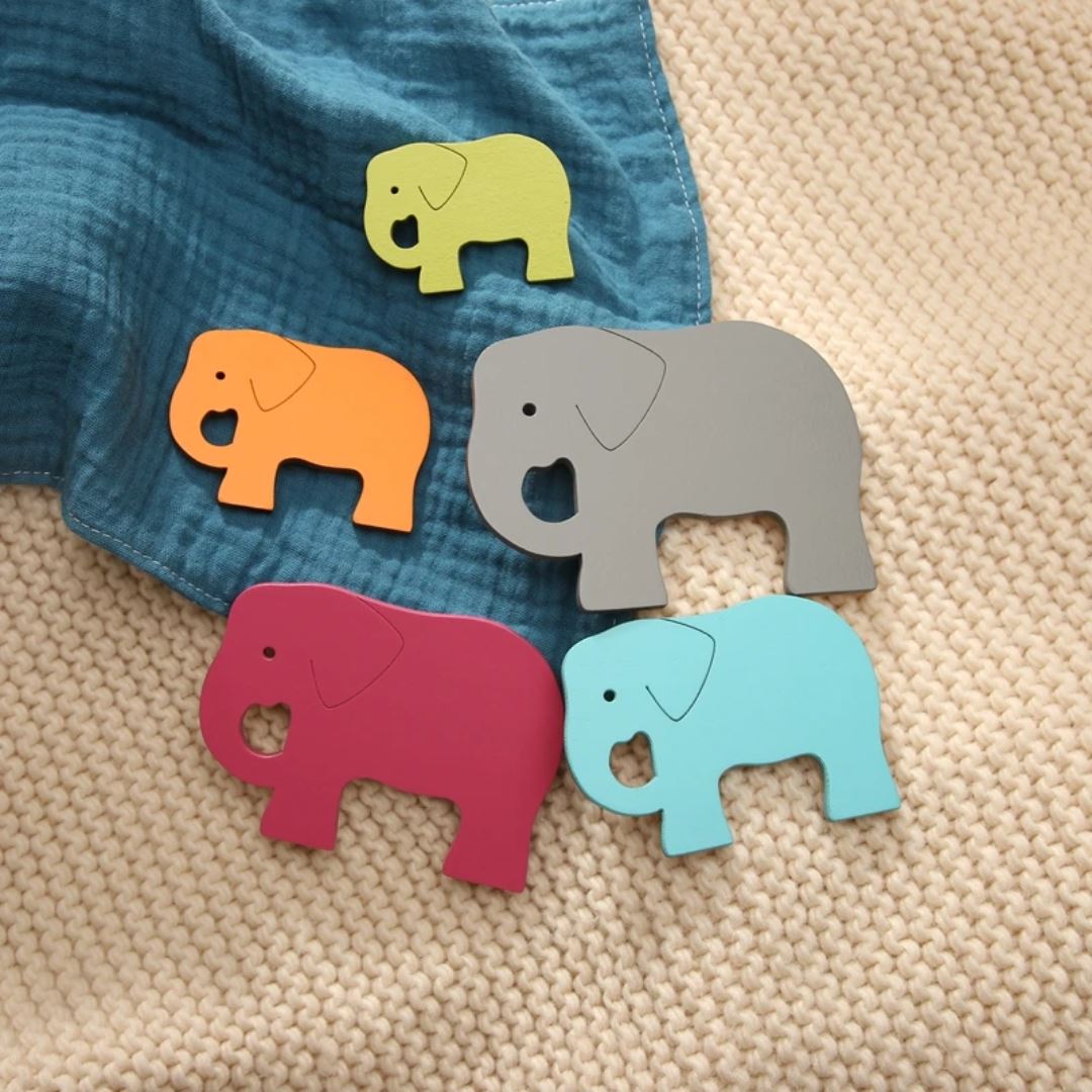 Quebra-Cabeça Montessori 3D de Madeira - Elefante Quebra-Cabeças019 Brincar Mundo Azul 