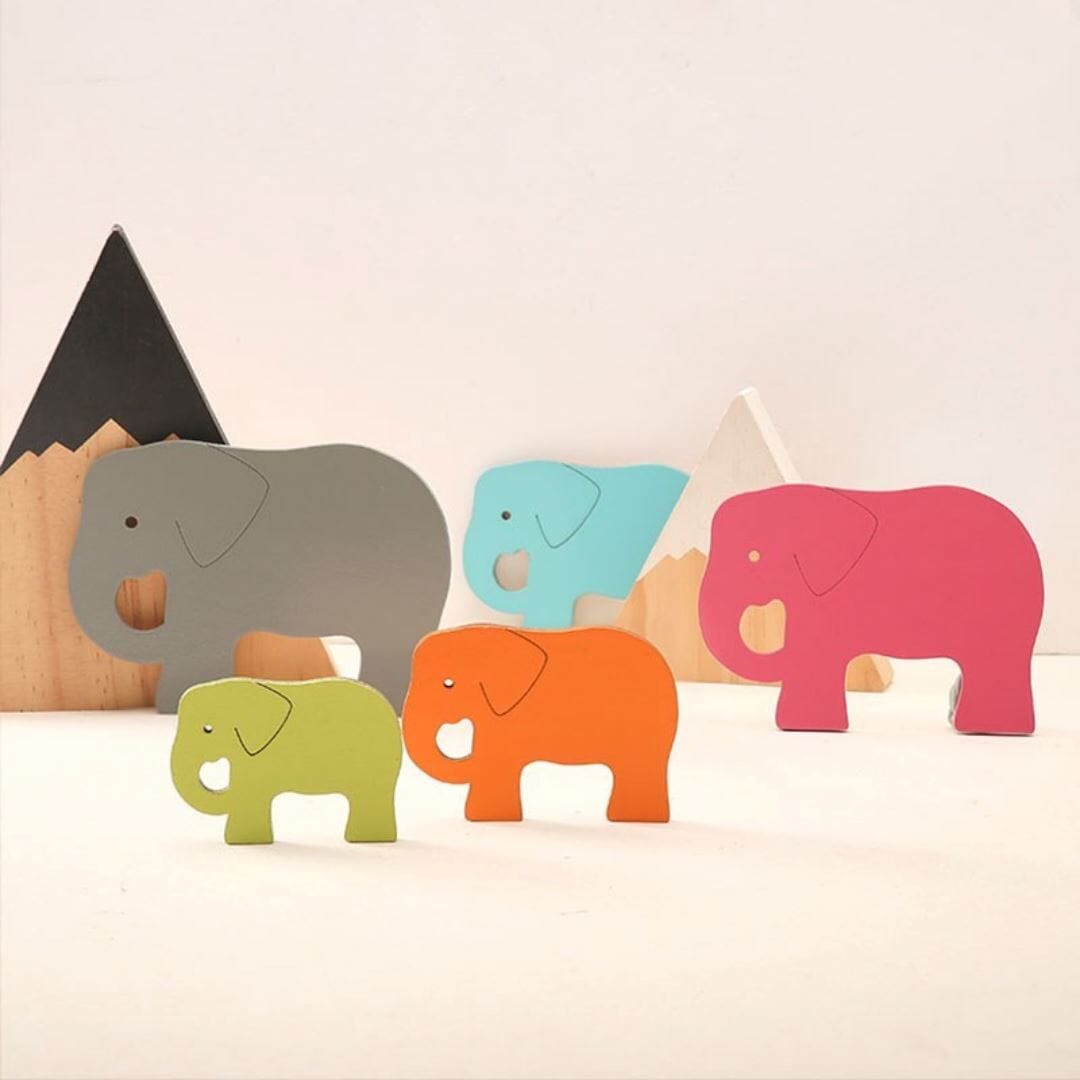 Quebra-Cabeça Montessori 3D de Madeira - Elefante Quebra-Cabeças019 Brincar Mundo Azul 