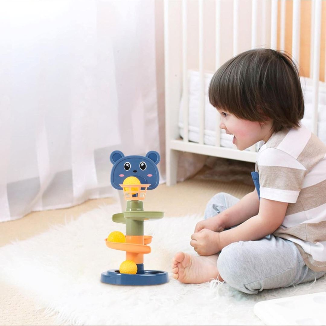 Torre de Bolinhas Giratórias Empilháveis para Bebês - 3 Camadas Montessori002 Brincar Mundo Azul 