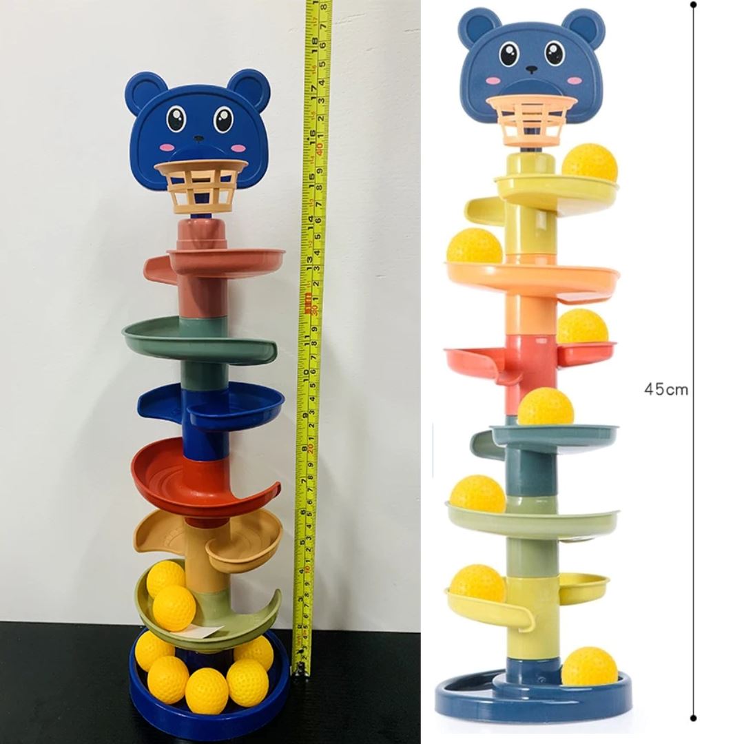 Torre de Bolinhas Giratórias Empilháveis para Bebês - 7 Camadas Montessori002 Brincar Mundo Azul 