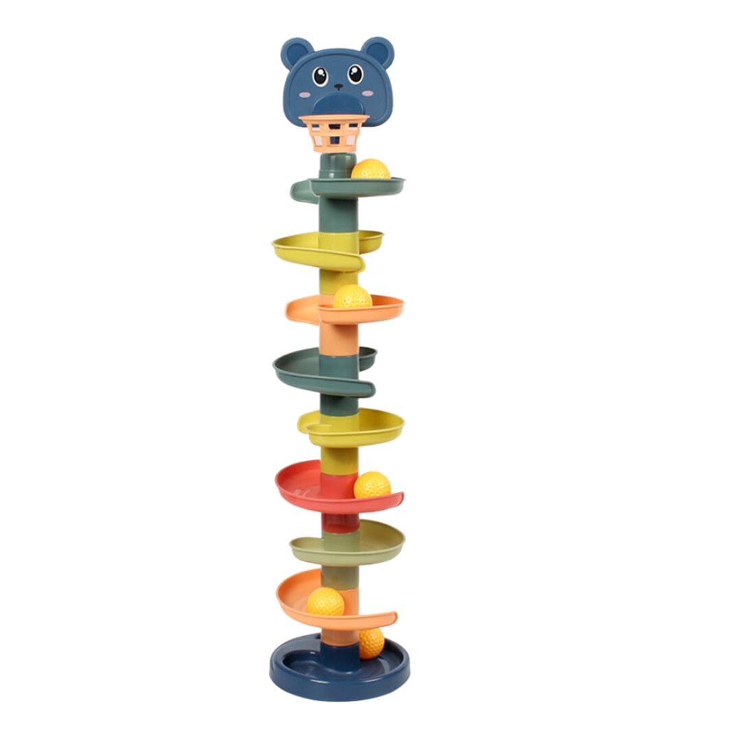 Torre de Bolinhas Giratórias Empilháveis para Bebês - 9 Voltas Montessori002 Brincar Mundo Azul 9 Voltas 