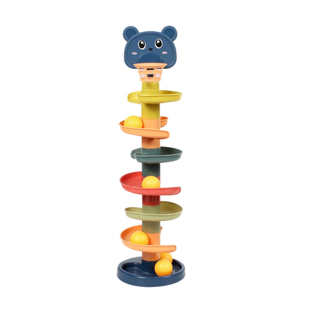 Torre de Bolinhas Giratórias Empilháveis para Bebês - Brinquedo Educativo Precoce Montessori002 Brincar Mundo Azul 7 Voltas 