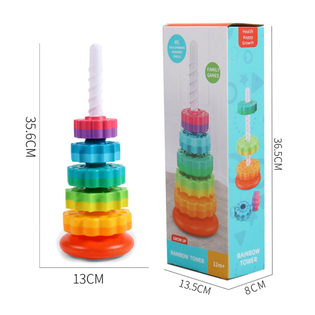 Torre de Empilhar e Girar com Cores do Arco-Íris - Brinquedo Montessori para Desenvolver Habilidades Brinquedos Sensoriais004 Brincar Mundo Azul 